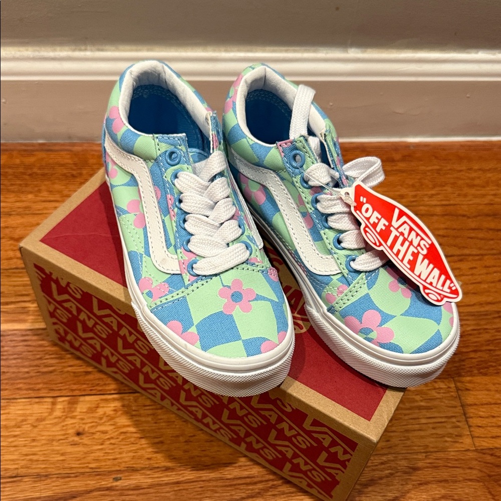 Vans Kids Checkered Floral Sneakers - Blue and Green
